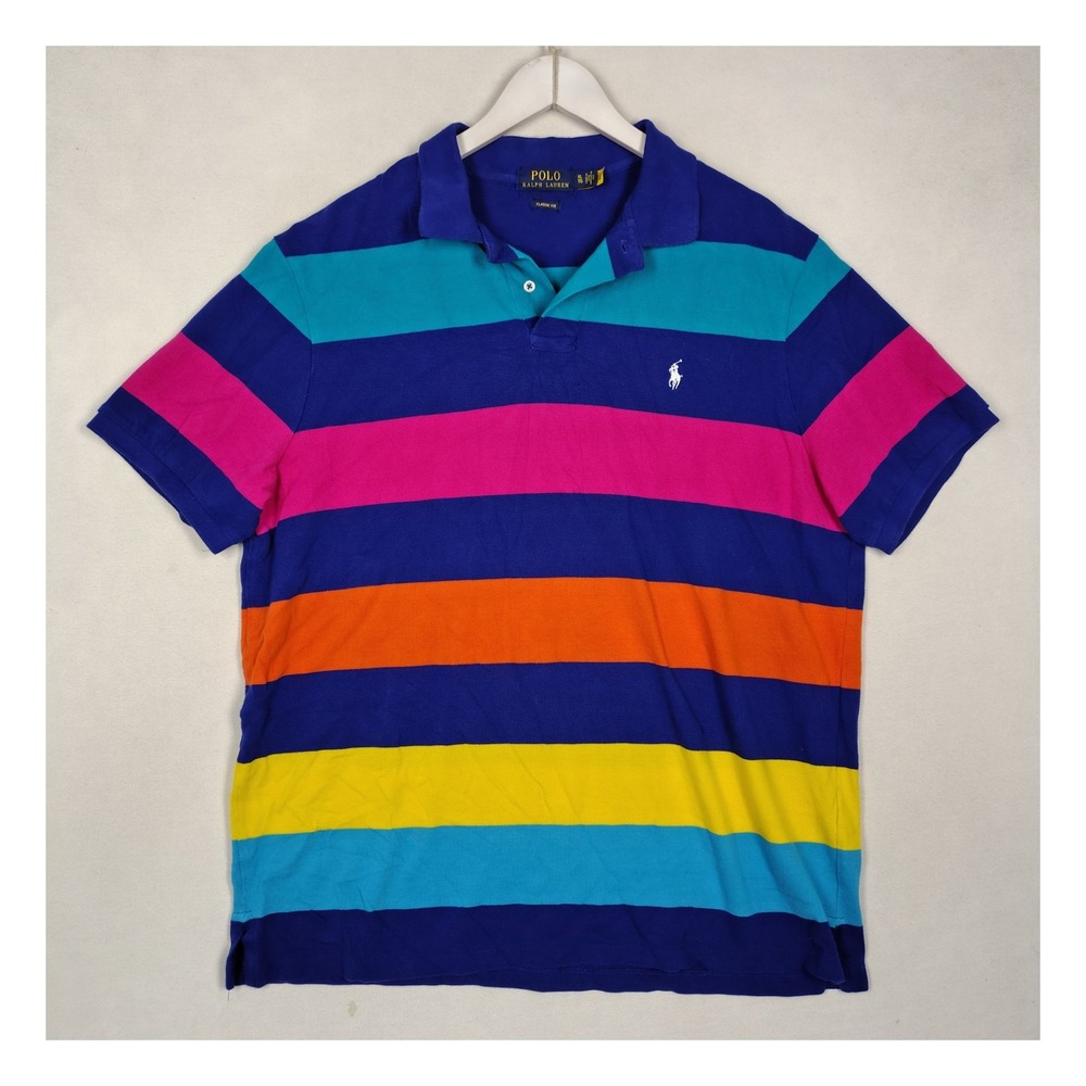 Polo Ralph Lauren Striped Polo Shirt XL Classic Fit Multi Color Short Sleeve